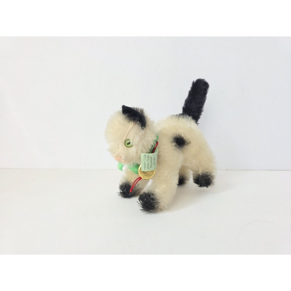 Vintage Hermann teddy bear black white cat w/ tag Germany 4x5"